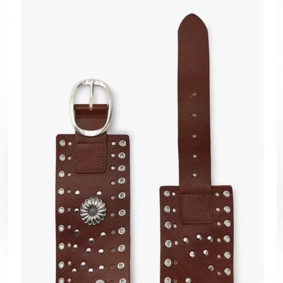 ZARA LEATHER BELT WITH FLORAL DETAIL - STUDDED WIDE BELT - Picture 2 of 7